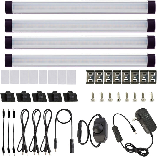 LED under Cabinet Lighting Kit, LED Strip Light,Shelf Lights Direct Wire, 12V Dimmable Kitchen Light Bar Linkable with Rocker Switch and Plug in Adapter (4 Panels,Warm White)