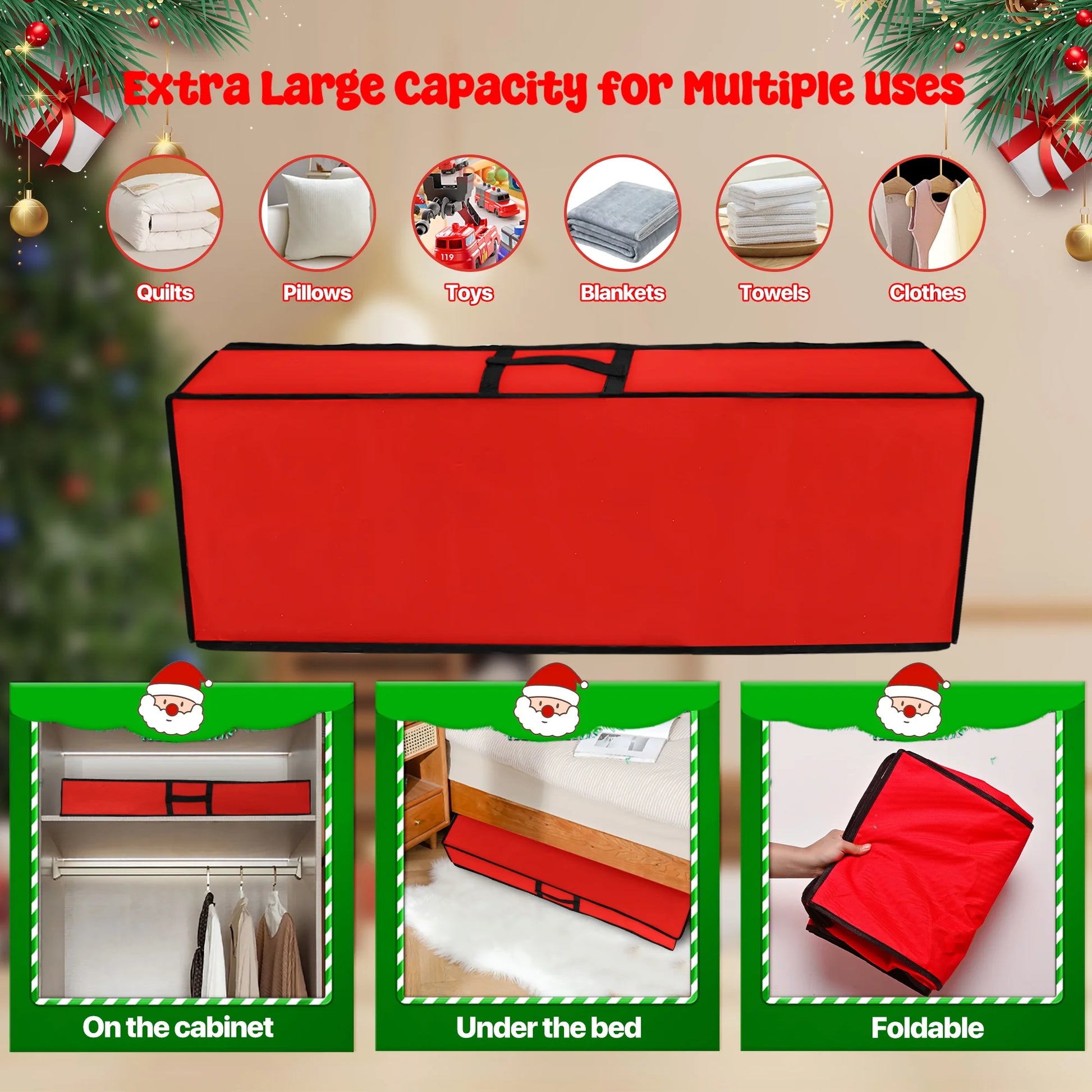 Christmas Wrapping Paper Storage Organizer, Gift Wrapping Storage 40" 600D Oxford Fabric with Flexible Partitions and Pockets, Ornaments Holiday Accessories Red
