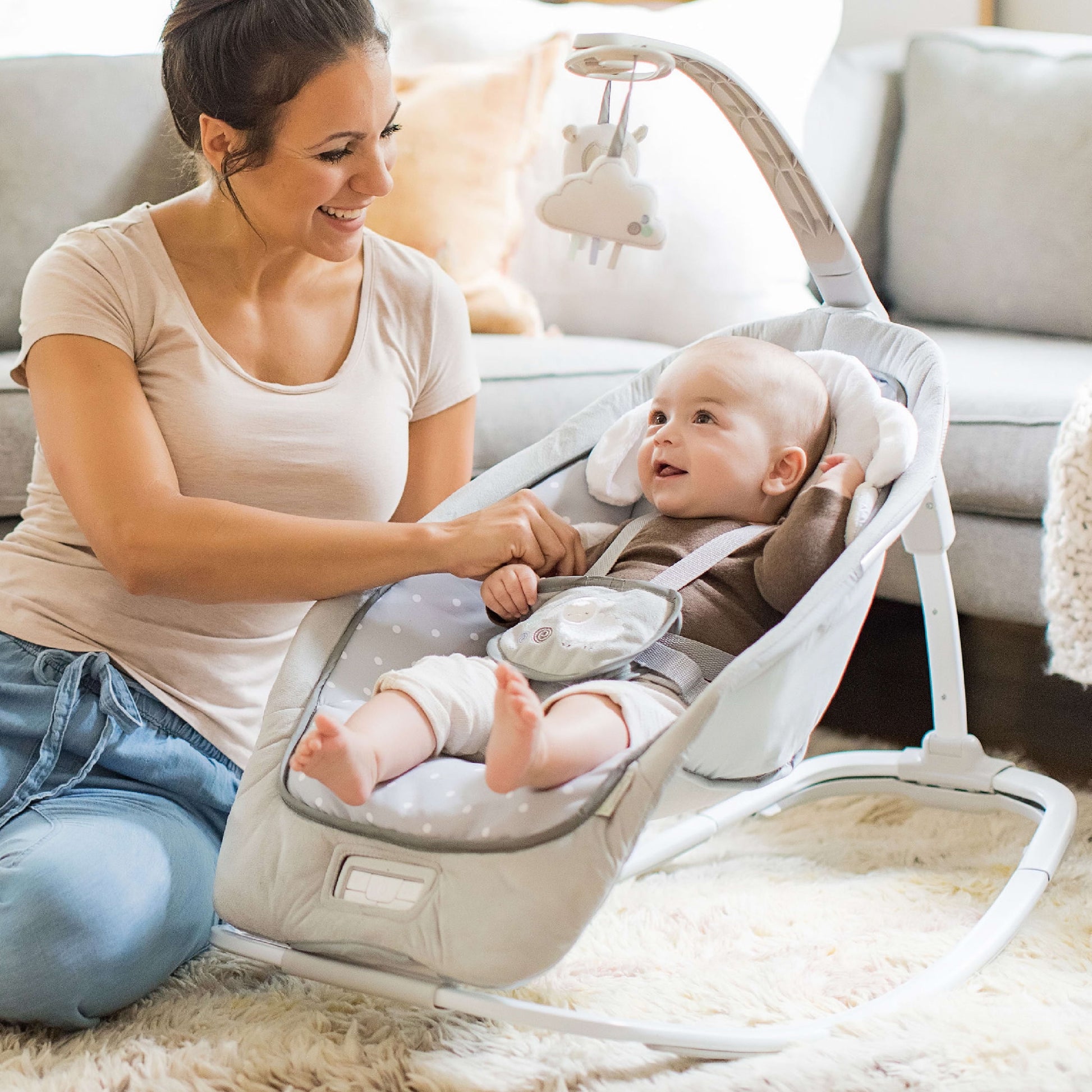 Infant to Toddler Rocker & Foldable Baby Bouncer Seat - Cuddle Lamb (Unisex)