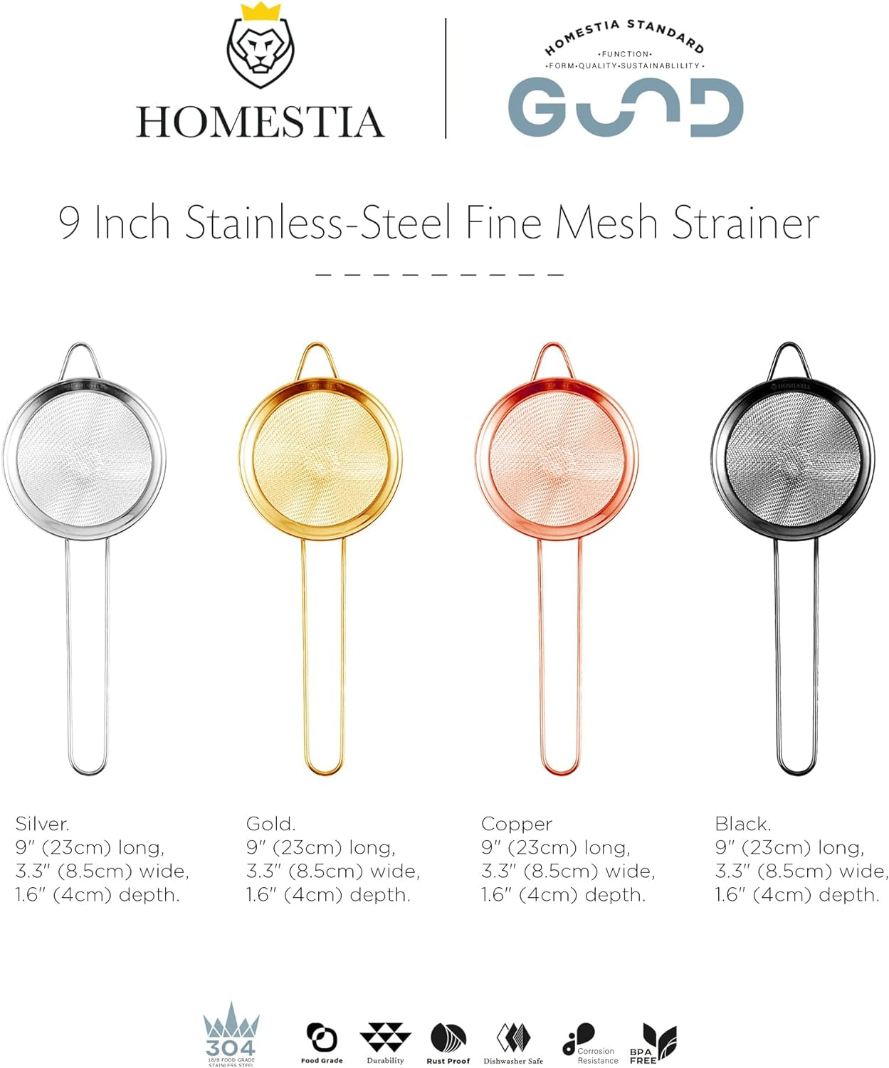 3.3" Fine Mesh Strainer for Kitchen, 304 Stainless Steel Cocktail Sieve Sifters for Food, Liquid Drink Strainers Cup for Tea, Rice, Oil, Noodles, Fruits, Vegetables (Silver)