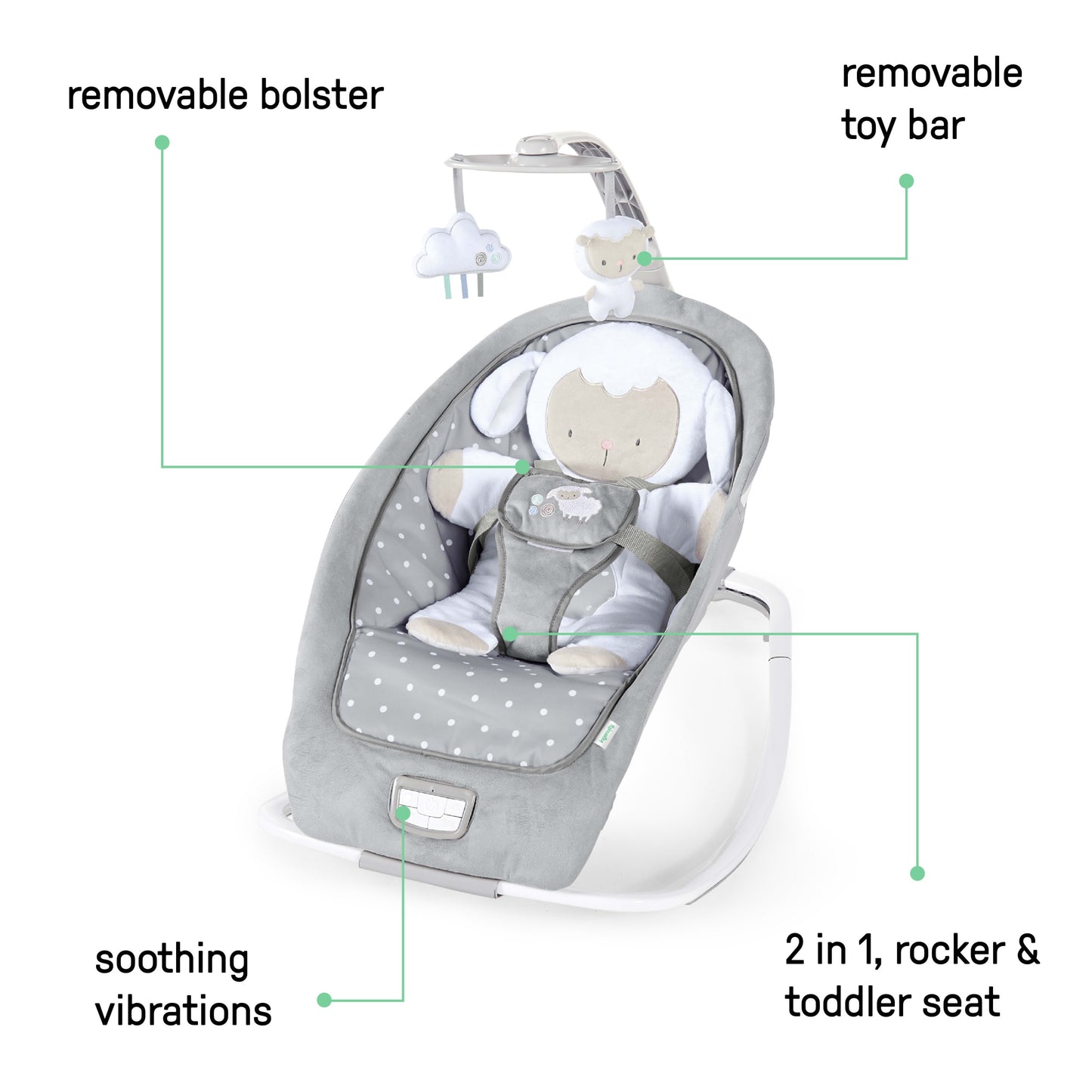 Infant to Toddler Rocker & Foldable Baby Bouncer Seat - Cuddle Lamb (Unisex)