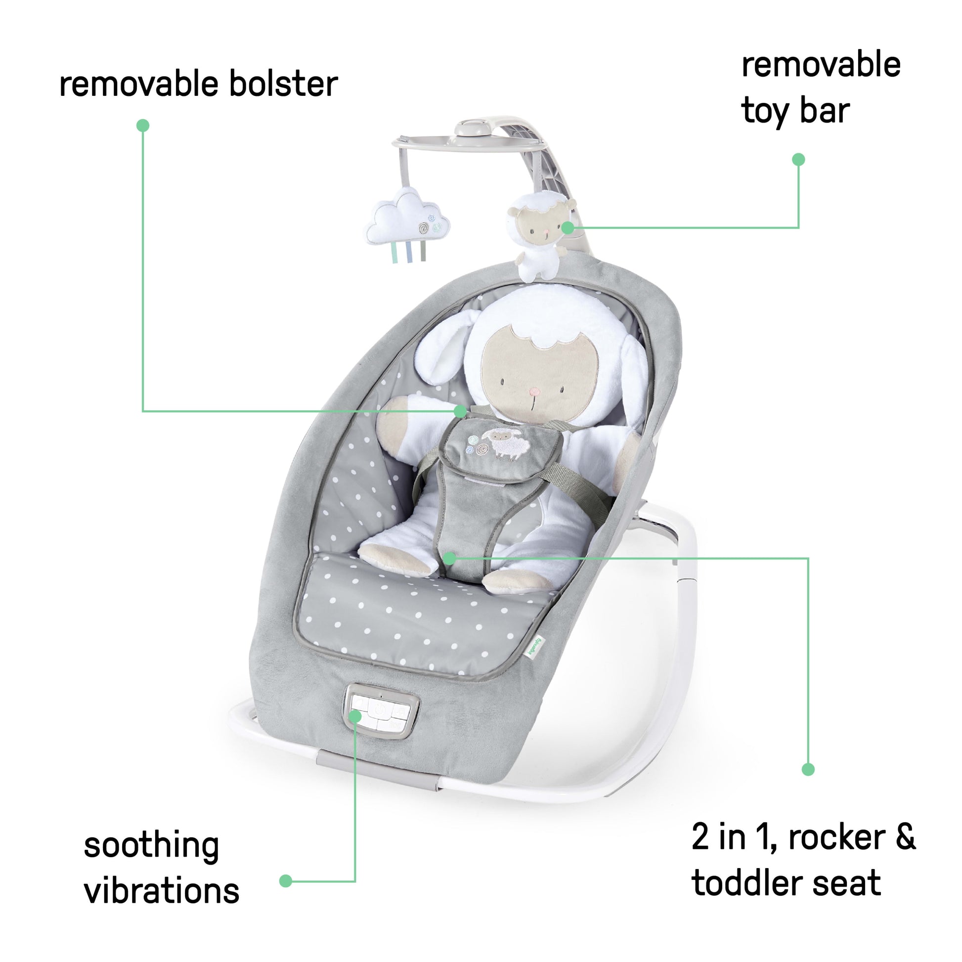 Infant to Toddler Rocker & Foldable Baby Bouncer Seat - Cuddle Lamb (Unisex)