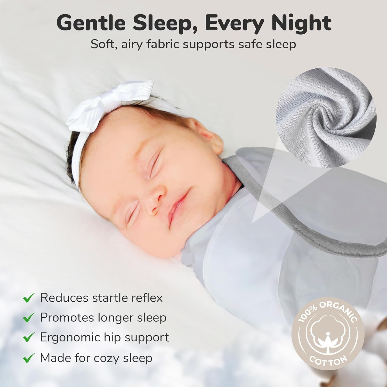 Baby Swaddle Blanket, Swaddle Wrap for Newborn and Infant, Adjustable Swaddle Set for Baby Boy and Girl, 3 Pack Soft Organic Cotton, Large (3-6 Months), Grey and White