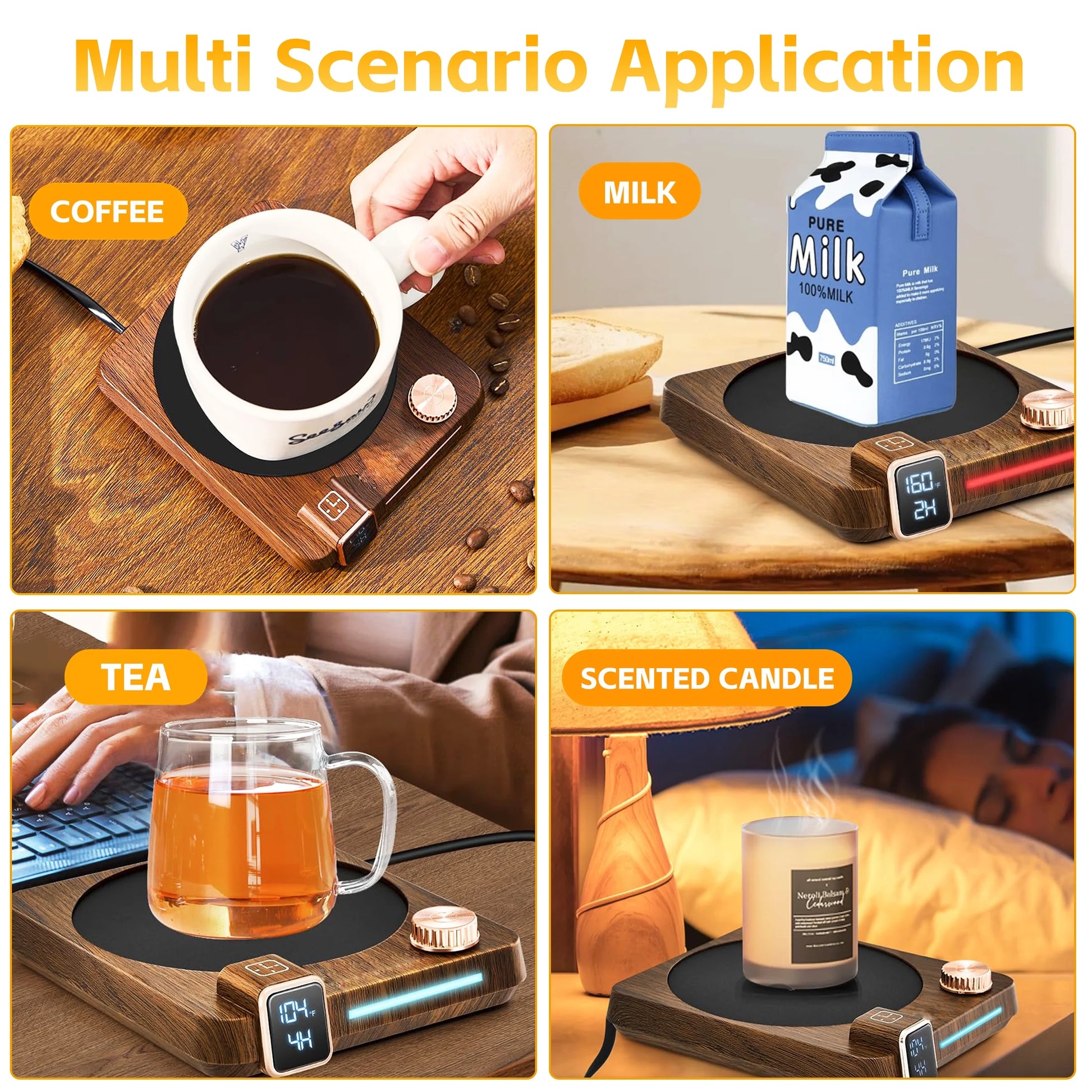 Mug Warmer, Brown Retro Coffee Cup Warmer with Temperature Display and Auto Shut off for Office Home Desk Use (With Silicone Cup Pad)