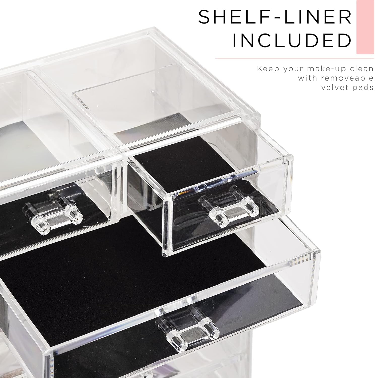 Clear Cosmetic Makeup Organizer - Make up & Jewelry Storage, Case & Display - Spacious Design - Great Holder for Dresser, Bathroom, Vanity & Countertop (4 Large, 2 Small Drawers - Marble Print)