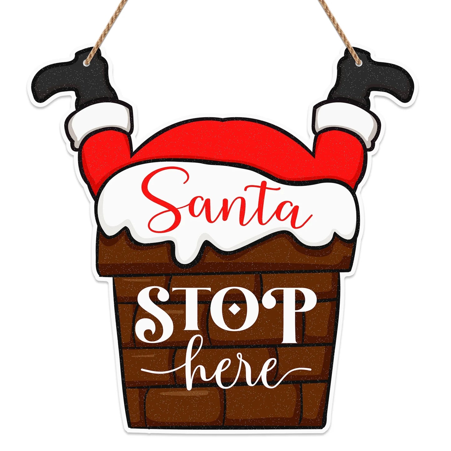 Funny Santa Stop Here Sign for Christmas Door Decorations, 11.2"X11.2" Farmhouse Christmas Decor Sign Wreath for Christmas Holiday Decorations