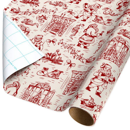 Red and Ivory Vintage Toile Art Christmas Wrapping Paper, 160 Sq Ft, by