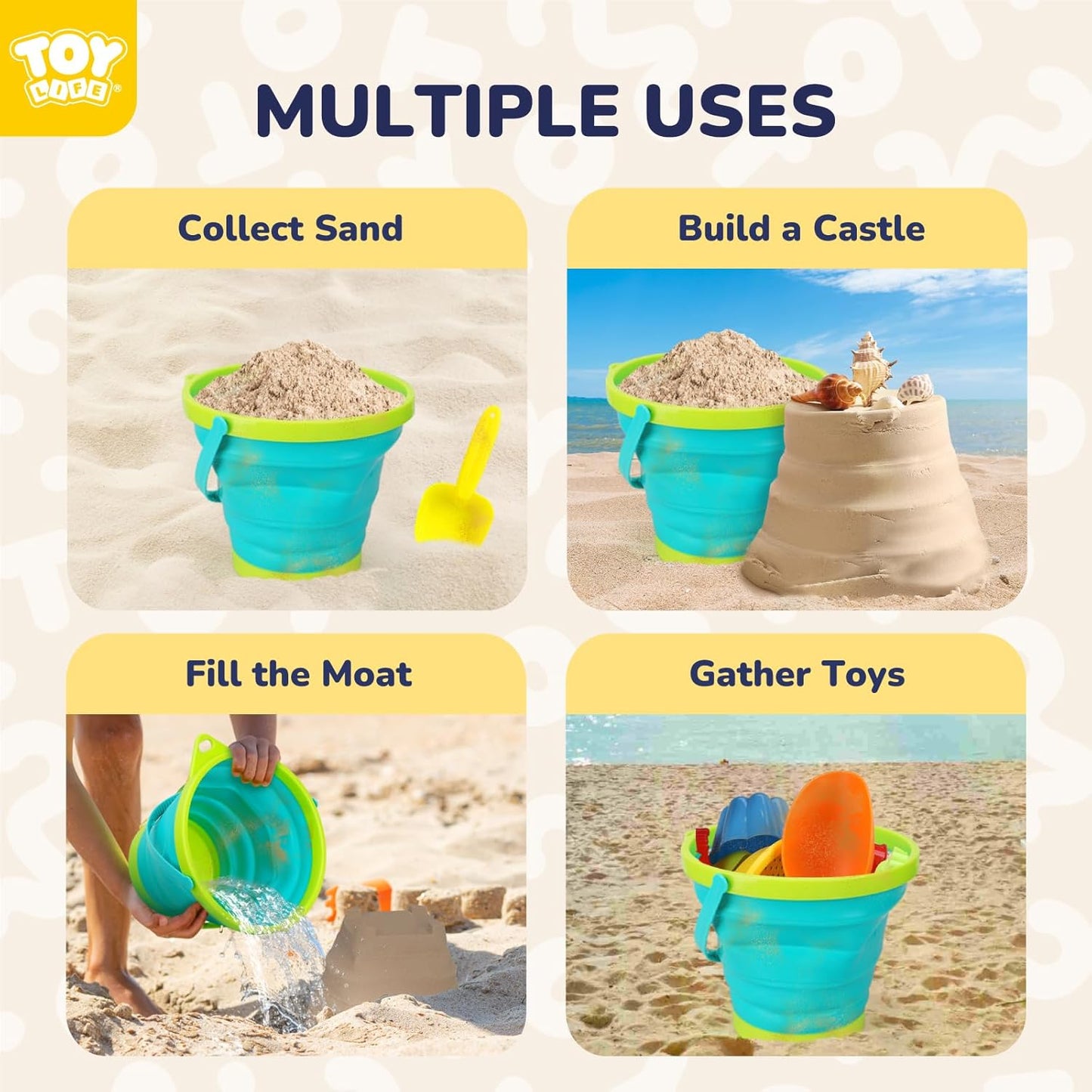 9 Pack Sand Buckets Toys Set with 3 Collapsible Beach Buckets 3 Shovels and 3 Rakes, Toddlers Beach Toys for Kids Ages 4-8 for Camping, Traveling, Fishing, Outdoor Summer Parties