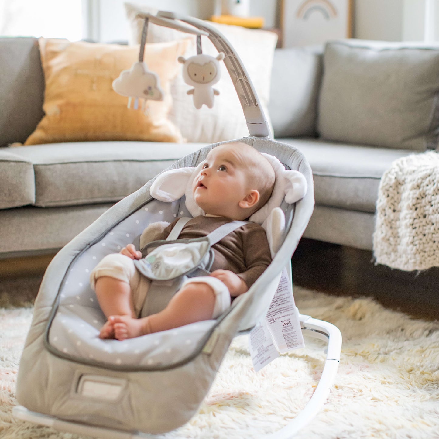 Infant to Toddler Rocker & Foldable Baby Bouncer Seat - Cuddle Lamb (Unisex)