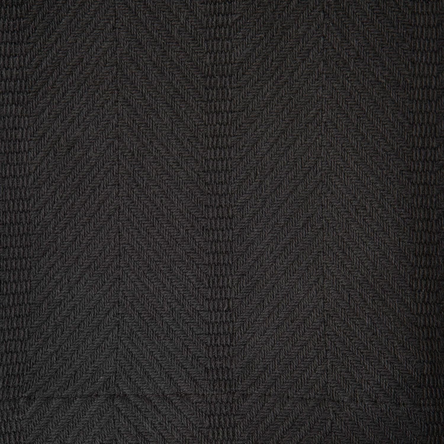 Cotton Throw Blanket, 60 X 50 Inch, Dark Gray Herringbone Weave, Soft Lightweight Woven Blanket for Couch, Boho Farmhouse Style