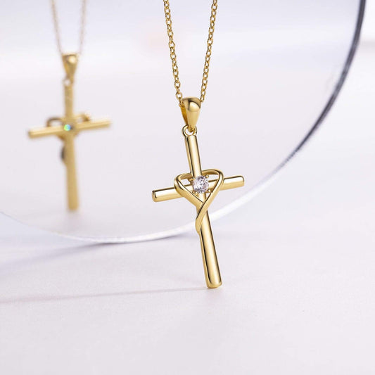 925 Sterling Silver Cross Necklace for Women Men 5A CZ Birthstone Necklaces 14K Gold Plated or Rose Gold Necklace for Easter or Mother'S Day