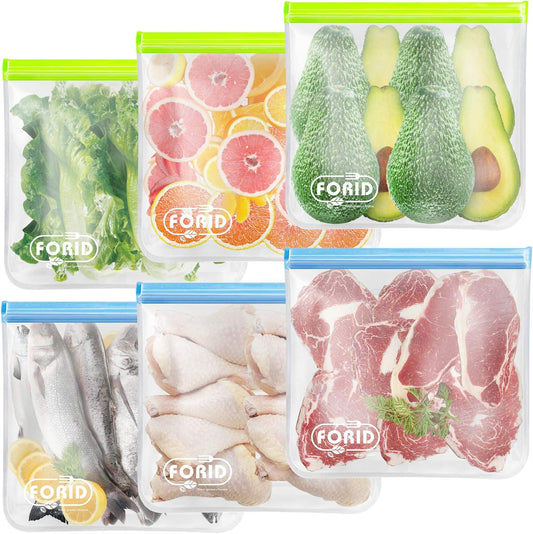 Reusable Gallon Freezer Bags, 6 Pack Leakproof Extra Thick 1 Gallon Bags for Marinate Food & Fruit Cereal Sandwich Snack Meal Prep Travel Items Home Organization Storage