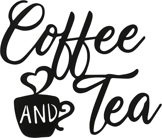 Coffee Sign Metal Hanging Wall Art 12 X 10.2 Inch Black Wall Decor Cafe Bar Letter Sign for Cafe Farmhouse Kitchen(Coffee and Tea)