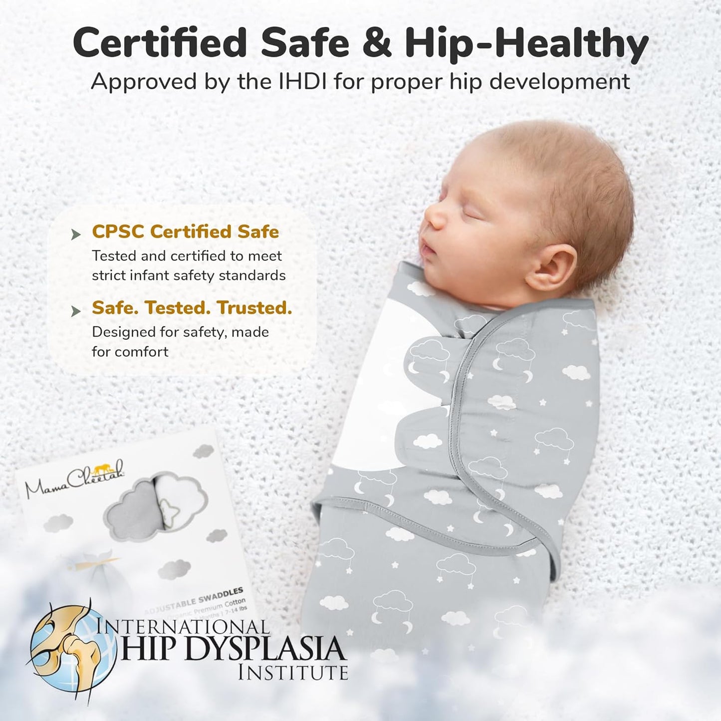 Baby Swaddle Blanket, Swaddle Wrap for Newborn and Infant, Adjustable Swaddle Set for Baby Boy and Girl, 3 Pack Soft Organic Cotton, Large (3-6 Months), Grey and White