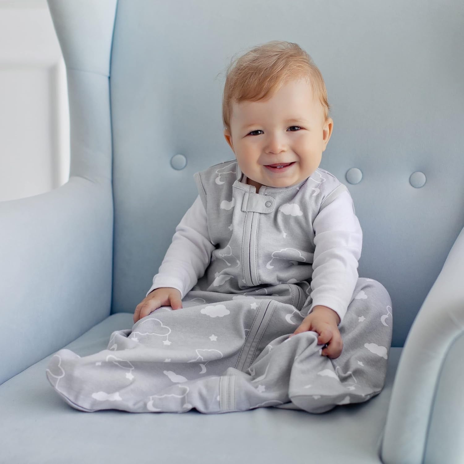 Baby Sleep Sack 0.5 TOG, Organic Cotton Baby Wearable Blanket with Two-Way Zipper, Swaddle Transition Baby Sleeping Bag for Newborn Infant Toddler Boy Girl, 6-12 Months
