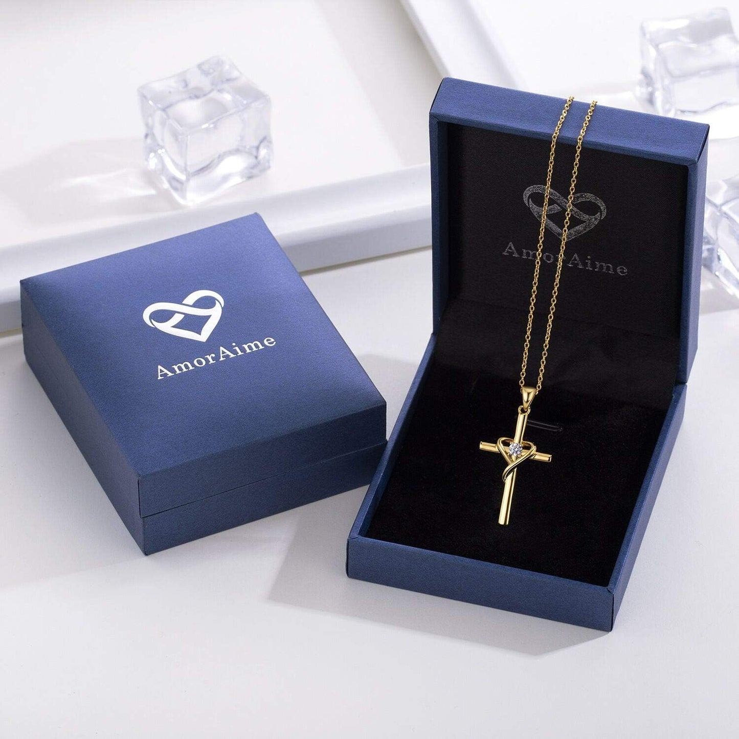925 Sterling Silver Cross Necklace for Women Men 5A CZ Birthstone Necklaces 14K Gold Plated or Rose Gold Necklace for Easter or Mother'S Day