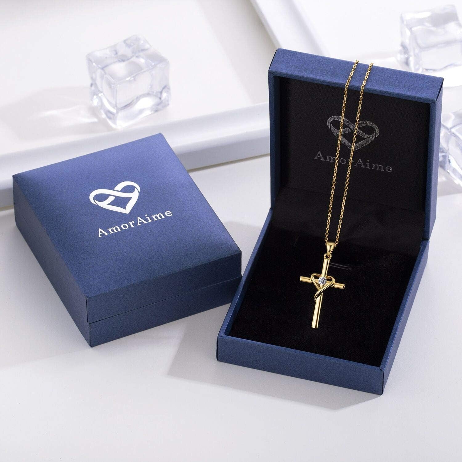 925 Sterling Silver Cross Necklace for Women Men 5A CZ Birthstone Necklaces 14K Gold Plated or Rose Gold Necklace for Easter or Mother'S Day