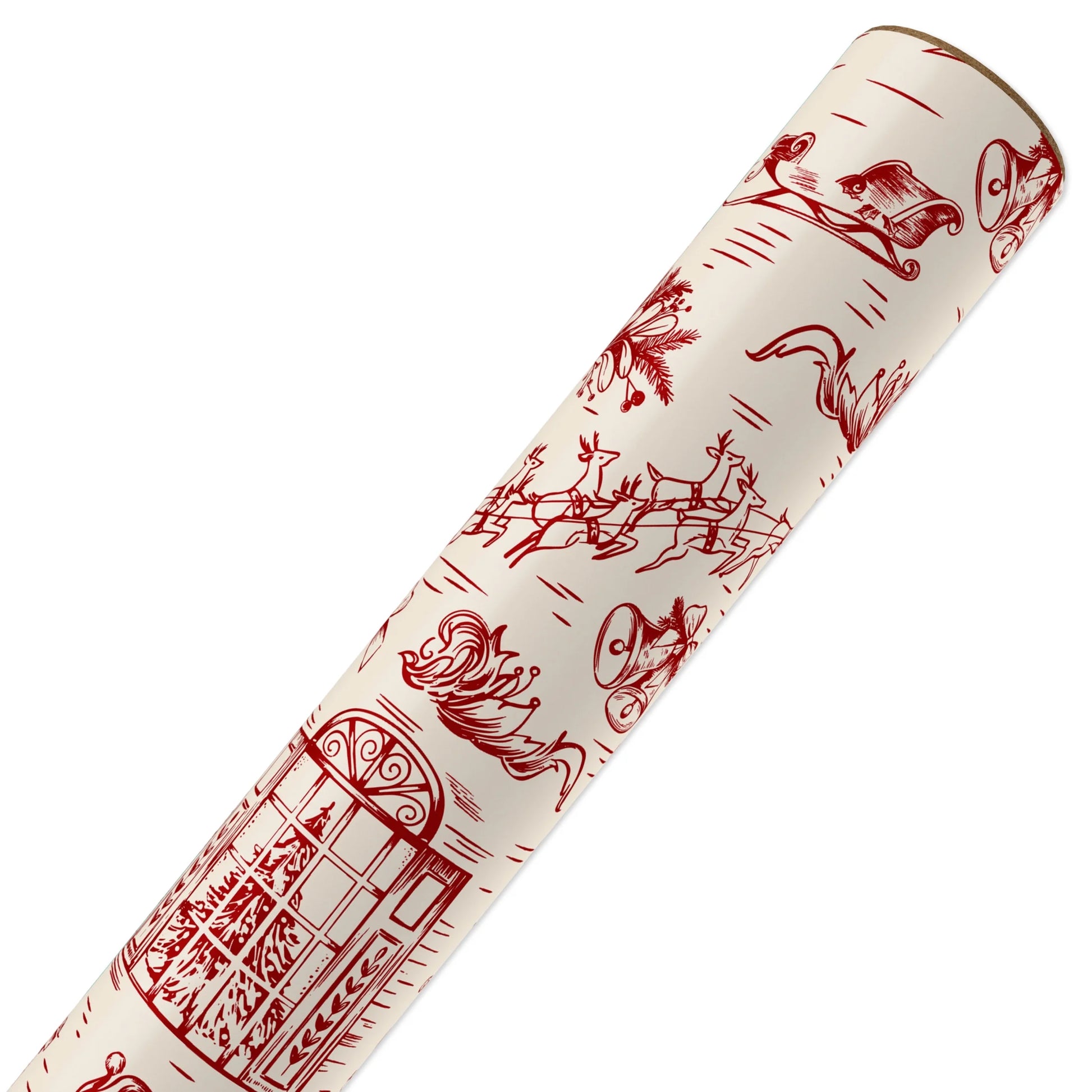 Red and Ivory Vintage Toile Art Christmas Wrapping Paper, 160 Sq Ft, by