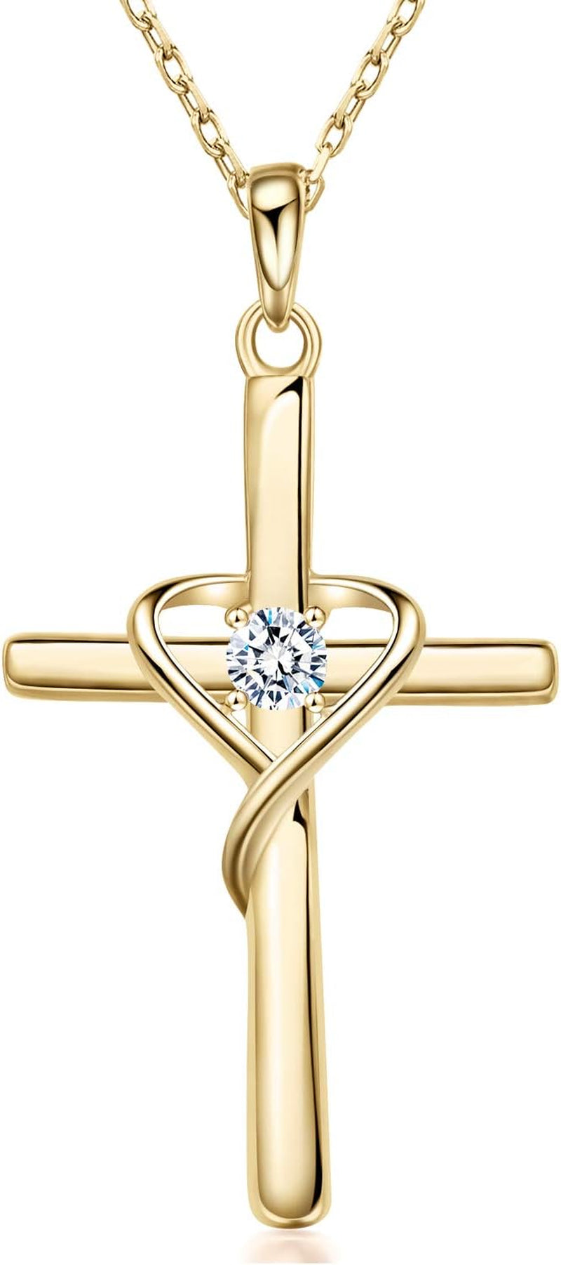 925 Sterling Silver Cross Necklace for Women Men 5A CZ Birthstone Necklaces 14K Gold Plated or Rose Gold Necklace for Easter or Mother'S Day