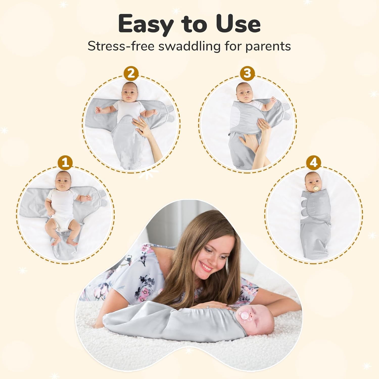 Baby Swaddle Blanket, Swaddle Wrap for Newborn and Infant, Adjustable Swaddle Set for Baby Boy and Girl, 3 Pack Soft Organic Cotton, Large (3-6 Months), Grey and White
