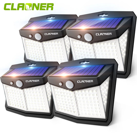 Solar Lights Outdoor, 128 LED Motion Sensor Lights 3 Modes 270° Wide Angle Waterproof Wireless Security Light, Cold White, 4 Pack