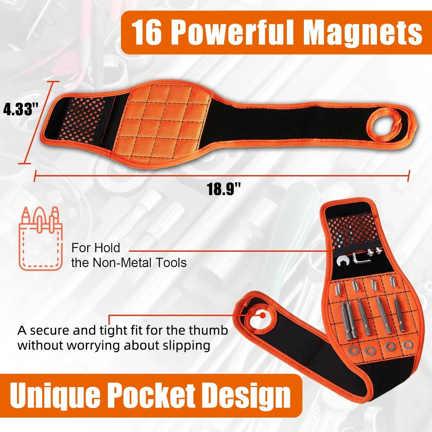 Magnetic Wristband , Gifts for Men - Made of High Quality 1680D Oxford Cloth with Lightweight Strong Magnets, Magnetic Wristbands for Tools for Dads, Husbands, Granddads, Handymen