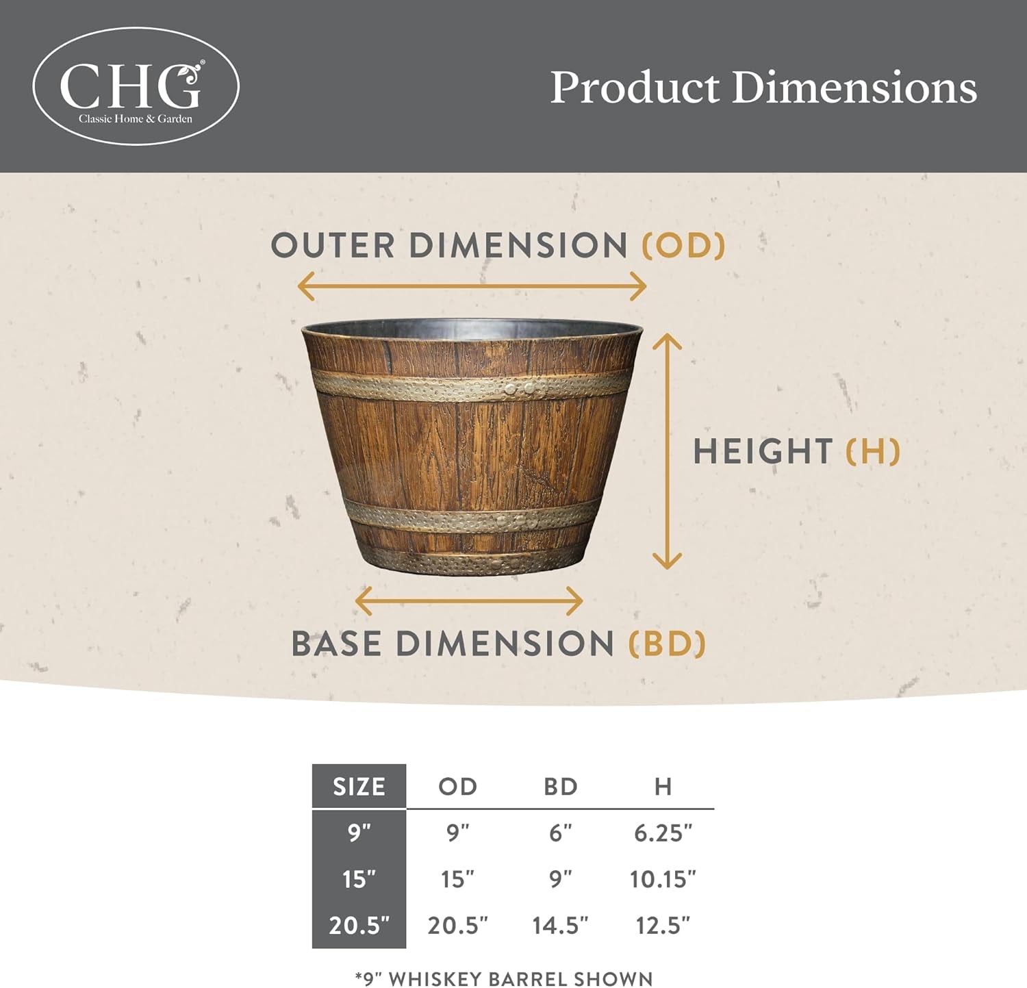 Whiskey Barrel Planters - Wood Finish Flower Planter Pot - Stylish Garden Pots - Indoor & Outdoor Resin Planters - Weather-Resistant Planting Pot (20.5" Kentucky Walnut, 1- Pack)