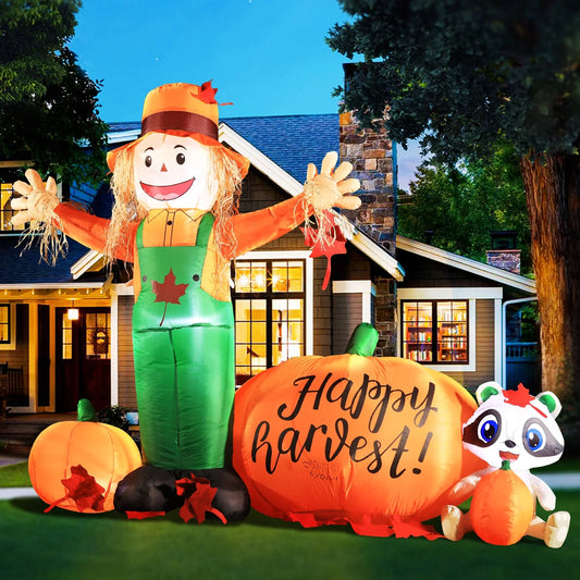 6' Fall Inflatable Scarecrow Banner Decorations, Blow up Thanksgiving Decor Build-In Leds