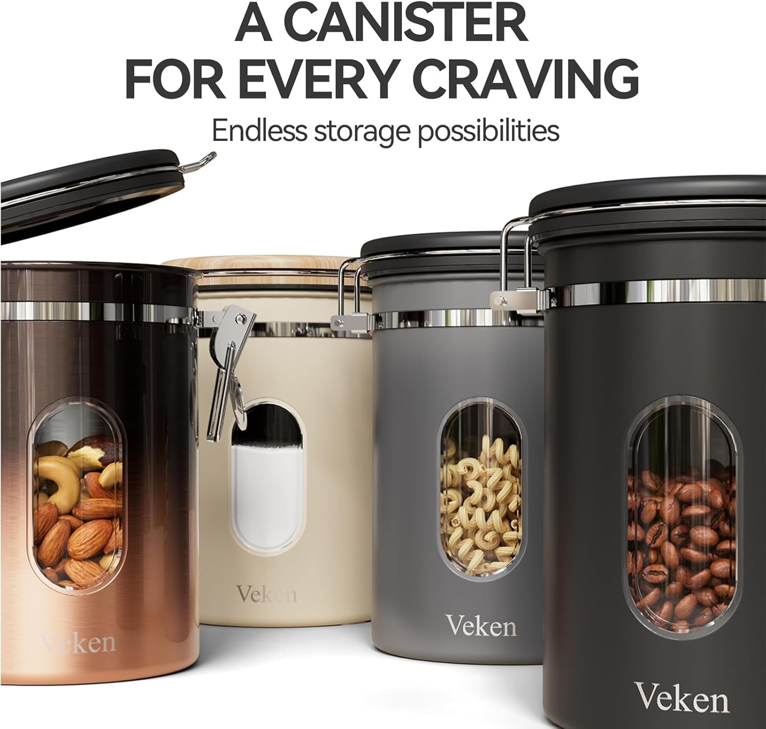 Coffee Canister with Window,Airtight Stainless Steel Container,Home Kitchen Food Storage Organizers for Grounds,Beans,Espresso,Rice,Tea,Sugar,Flour, Cereal,Scoop,Bar Accessories,Gifts,22Oz,Black