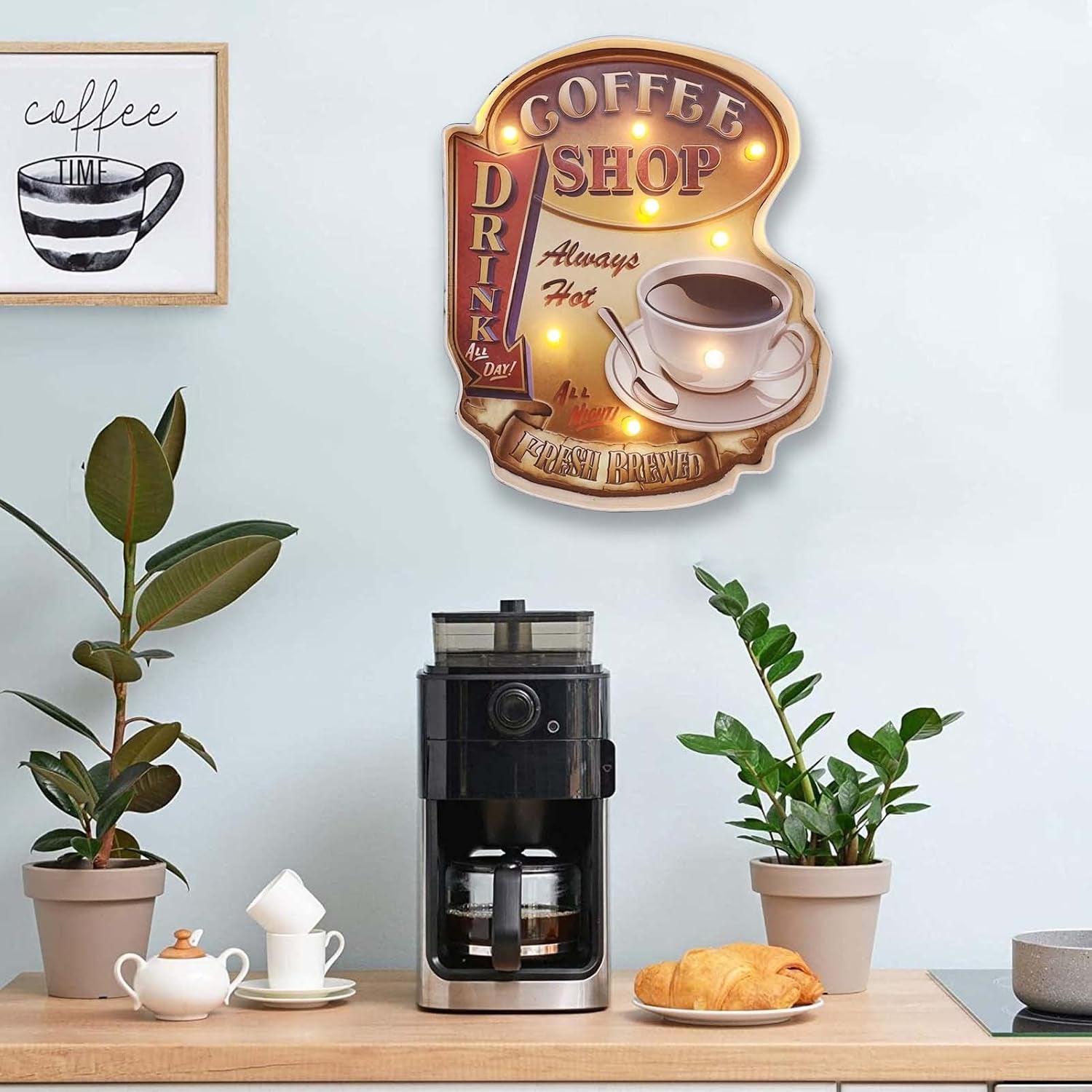 Metal Coffee LED Decor Sign with Warm Ambiance Lights, Easy One-Touch Switch & Battery Powered - Perfect for Home, Cafe, Christmas Gifts, Coffee Lovers and Social Media Decor