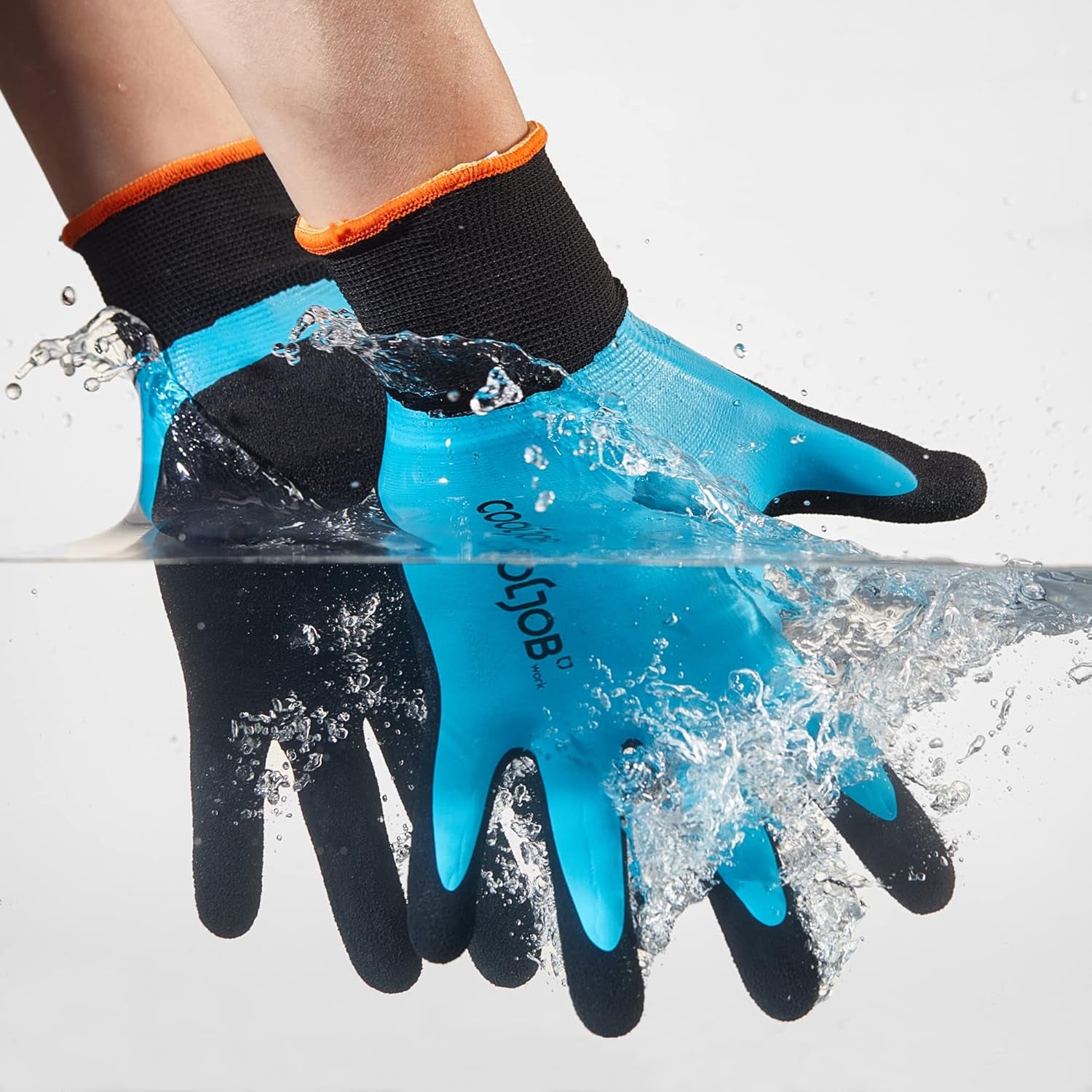 Waterproof Gardening Work Gloves with Grip for Women & Men, Double Rubber Coated for Garden Yard Outdoor Construction Worker, Blue Large Size 2 Pairs