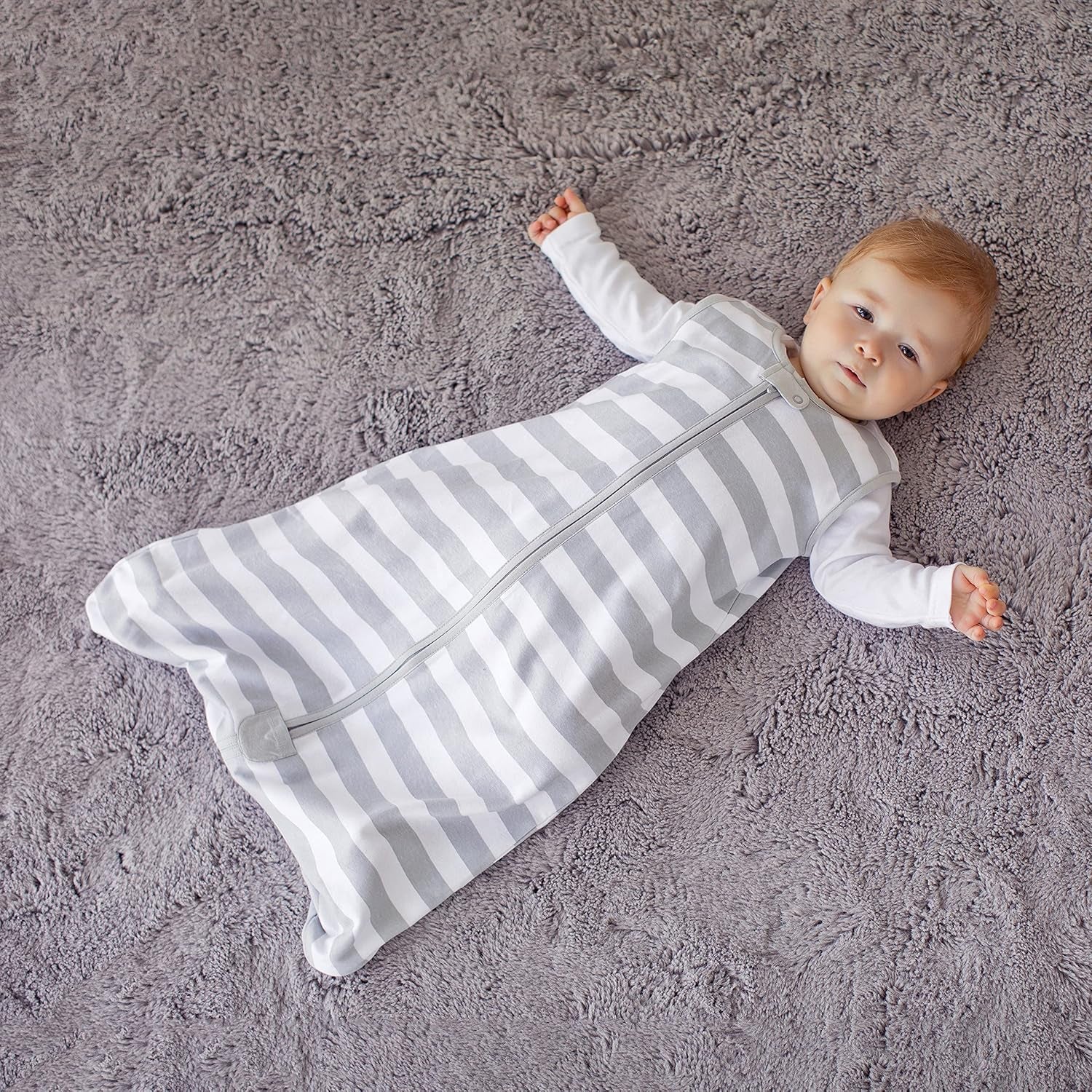 Baby Sleep Sack 0.5 TOG, Organic Cotton Baby Wearable Blanket with Two-Way Zipper, Swaddle Transition Baby Sleeping Bag for Newborn Infant Toddler Boy Girl, 6-12 Months