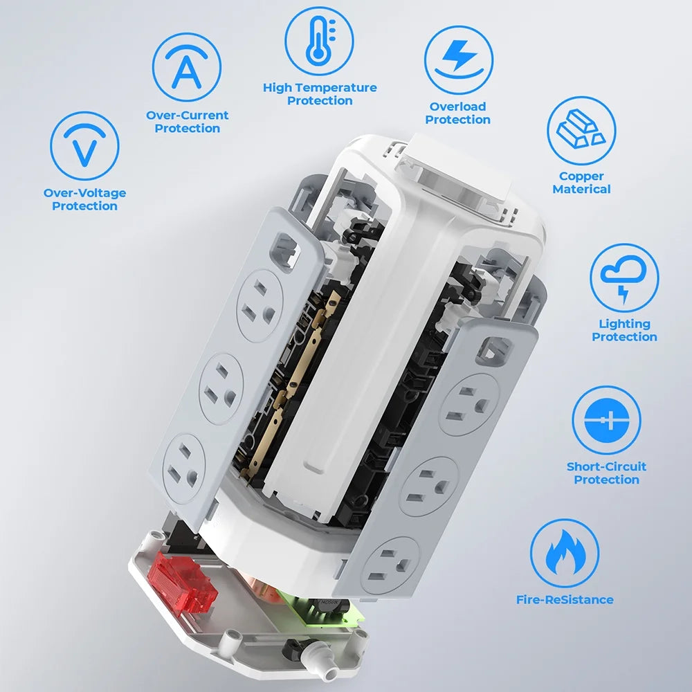 Surge Protector Power Strip Tower with 12 Outlets 4 USB Ports, 10Ft Cord Electric Charging Station, White
