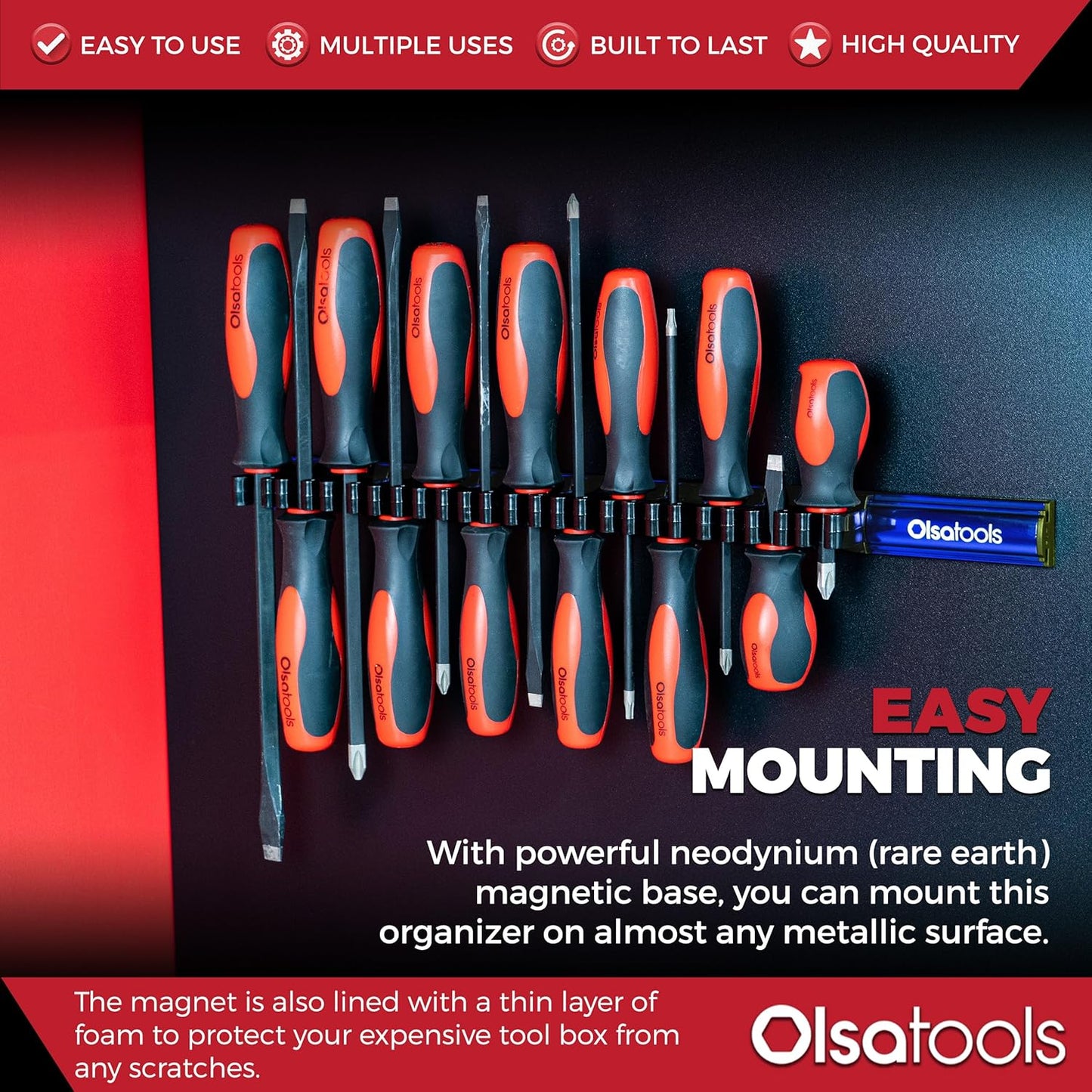 Magnetic Screwdriver Organizer - Screwdriver Holder with Strong Magnets and Foam Backing - Professional Tool Holder and Tool Organizer - Stores up to 16 Screwdrivers - Blue - Part: 1114