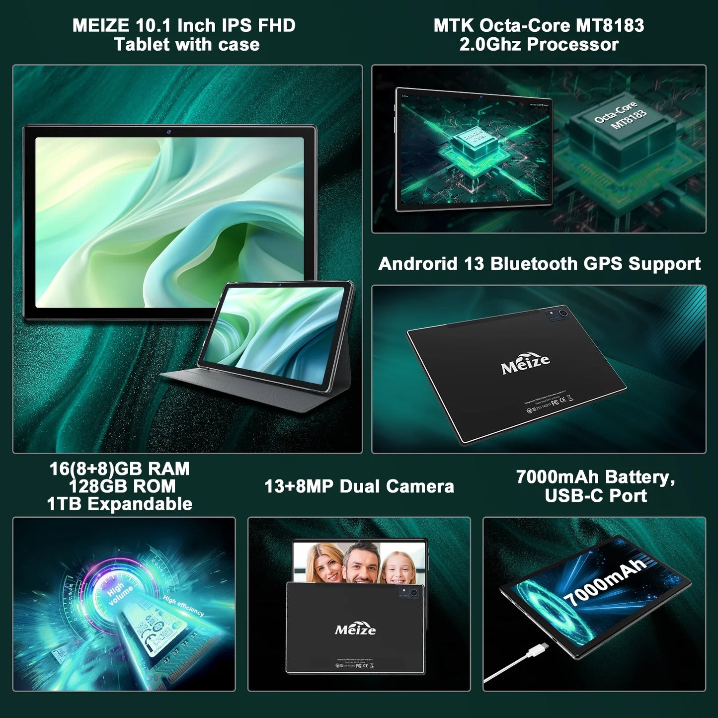 14 Tablet,10Inch 2025 Newest Tablet,Octa-Core Processor with 16GB (8+8 Expand) RAM+128GB ROM+1TB Expand,2.4G/5G Wifi Tablet with Keyboard,1280 * 800 IPS Display Laptop Tablet,Black