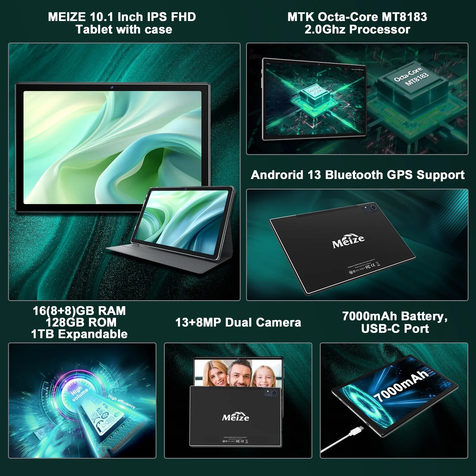 14 Tablet,10Inch 2025 Newest Tablet,Octa-Core Processor with 16GB (8+8 Expand) RAM+128GB ROM+1TB Expand,2.4G/5G Wifi Tablet with Keyboard,1280 * 800 IPS Display Laptop Tablet,Black