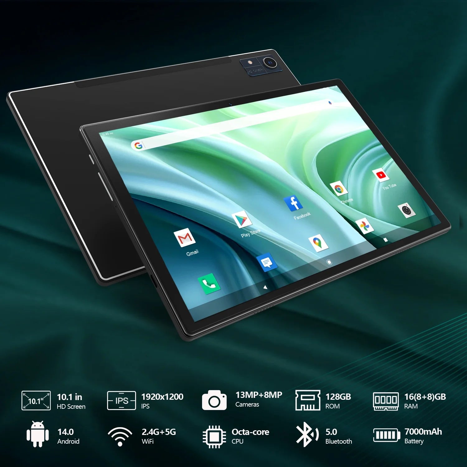 14 Tablet,10Inch 2025 Newest Tablet,Octa-Core Processor with 16GB (8+8 Expand) RAM+128GB ROM+1TB Expand,2.4G/5G Wifi Tablet with Keyboard,1280 * 800 IPS Display Laptop Tablet,Black