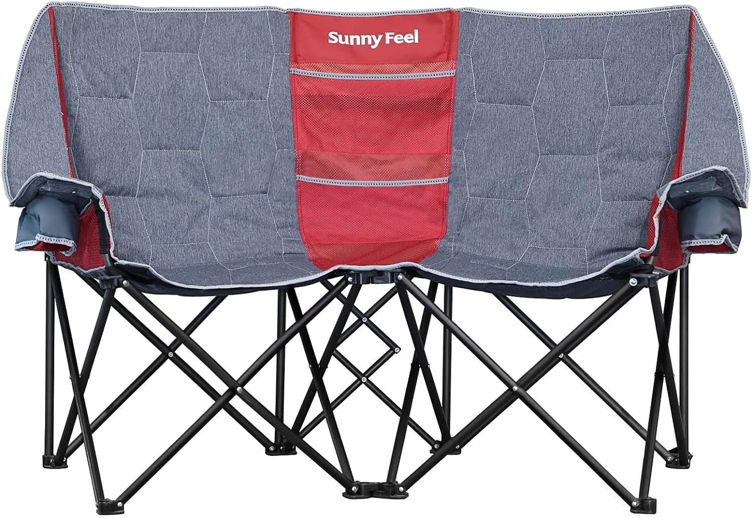 Folding Double Camping Chair, Oversized Loveseat Chair, Heavy Duty Portable/Foldable Lawn Chair with Storage for Outside/Outdoor/Travel/Picnic, Fold up Camp Chairs for Adults 2 People