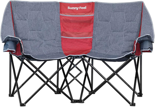 Folding Double Camping Chair, Oversized Loveseat Chair, Heavy Duty Portable/Foldable Lawn Chair with Storage for Outside/Outdoor/Travel/Picnic, Fold up Camp Chairs for Adults 2 People