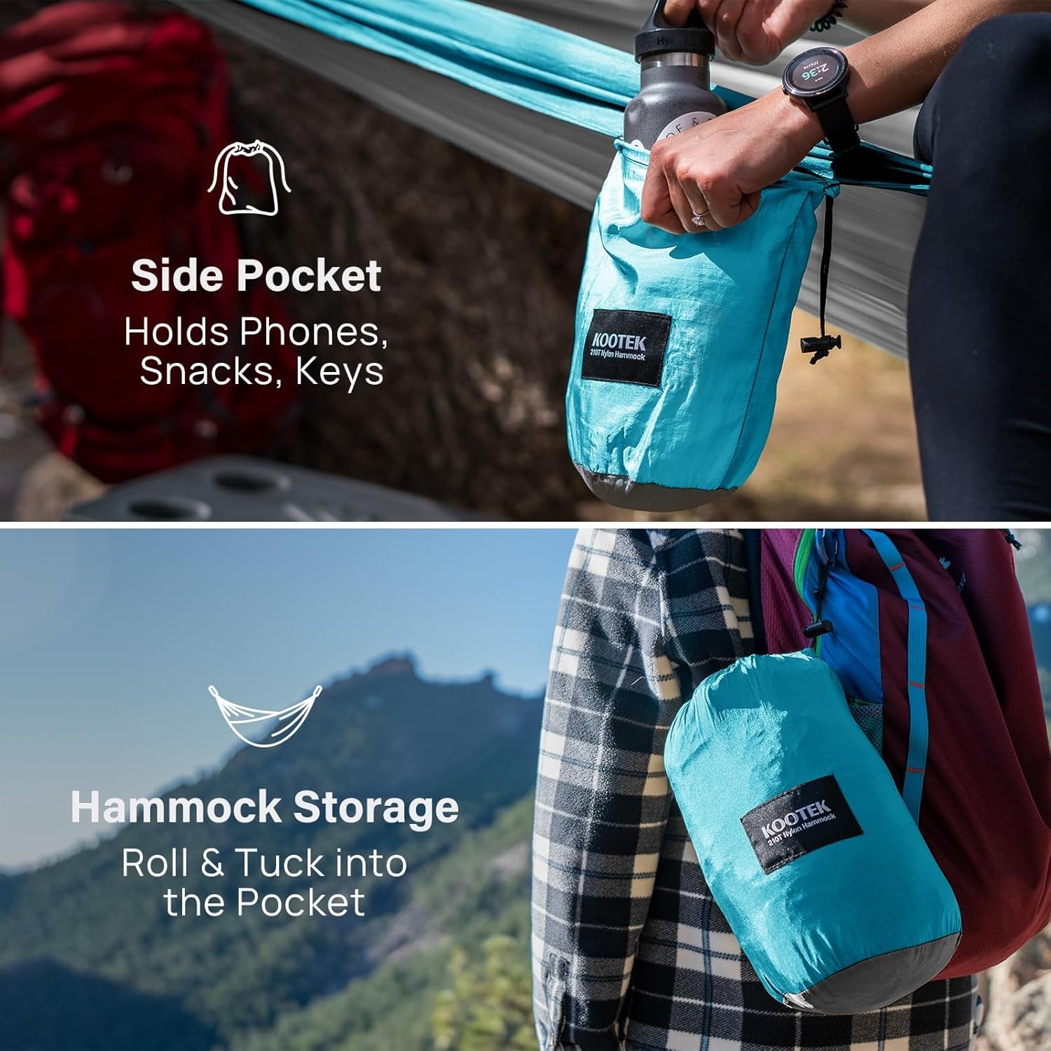 Camping Hammock 500 Lbs Capacity, Portable Hammocks with Tree Straps & Attached Carry Bag, Camping Essentials Gear, Perfect for outside Indoor Hiking Beach Backpack Travel