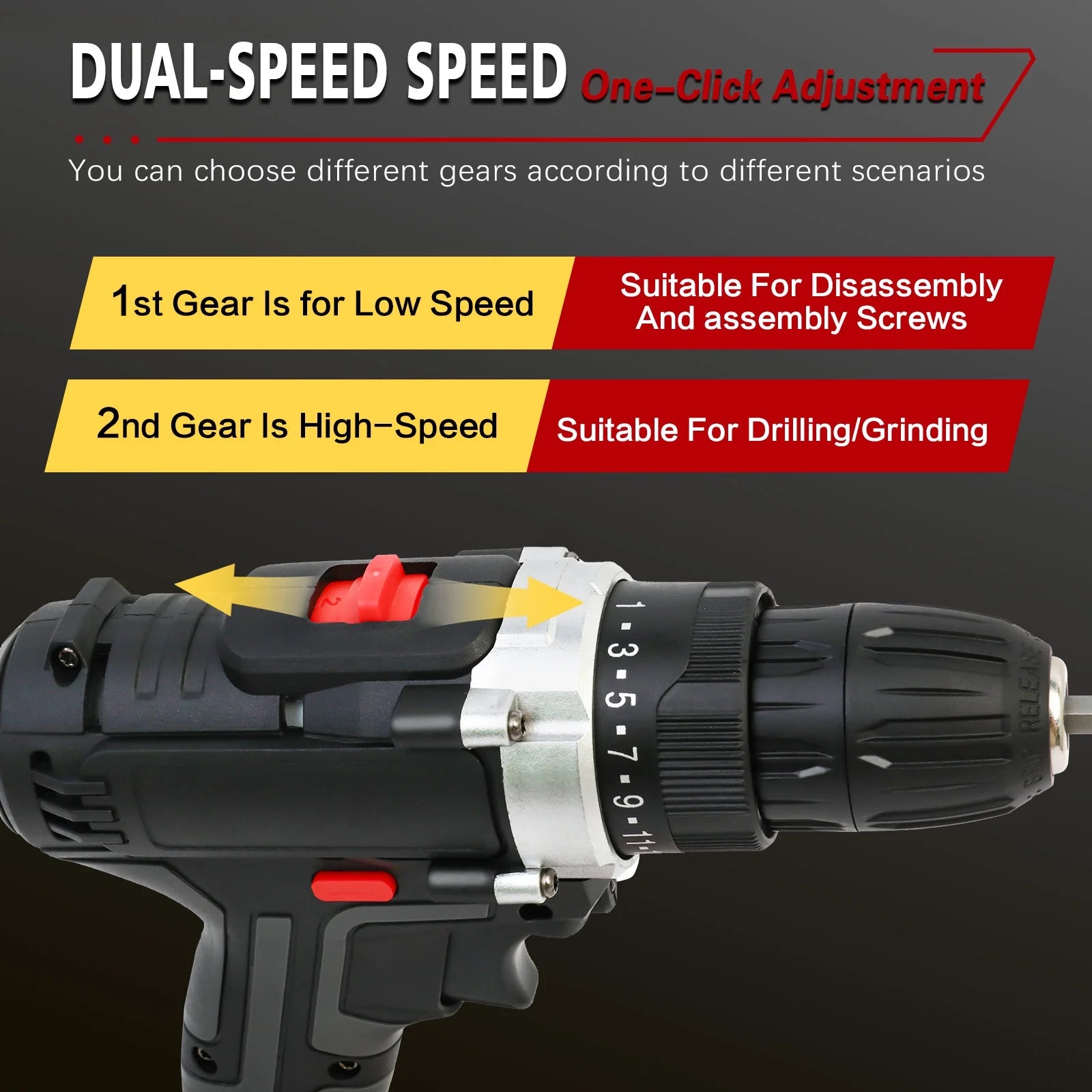 21V Power Drill with 2 Batteries and Charger, Multi-Functional Electric Cordless Drill Set Kit, Portable and Variable Speed, Black