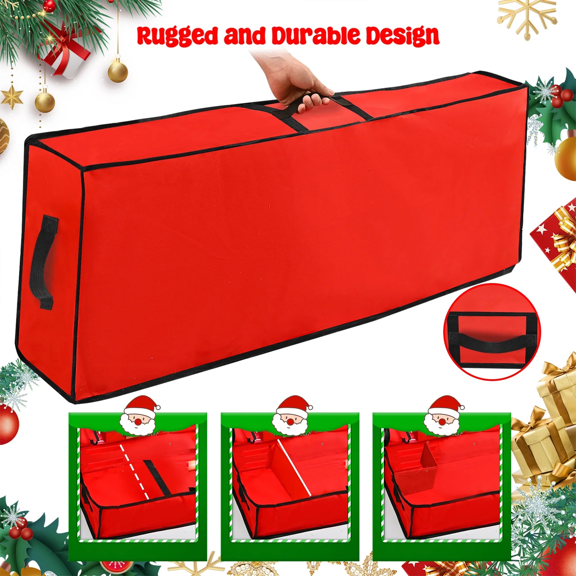 Christmas Wrapping Paper Storage Organizer, Gift Wrapping Storage 40" 600D Oxford Fabric with Flexible Partitions and Pockets, Ornaments Holiday Accessories Red