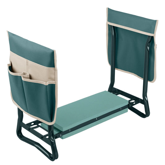 2-In-1 Garden Kneeler & Stool – Folding Bench with EVA Pad & Tool Pouches, Green/Tan