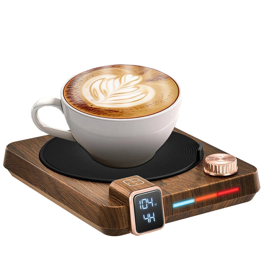 Mug Warmer, Brown Retro Coffee Cup Warmer with Temperature Display and Auto Shut off for Office Home Desk Use (With Silicone Cup Pad)