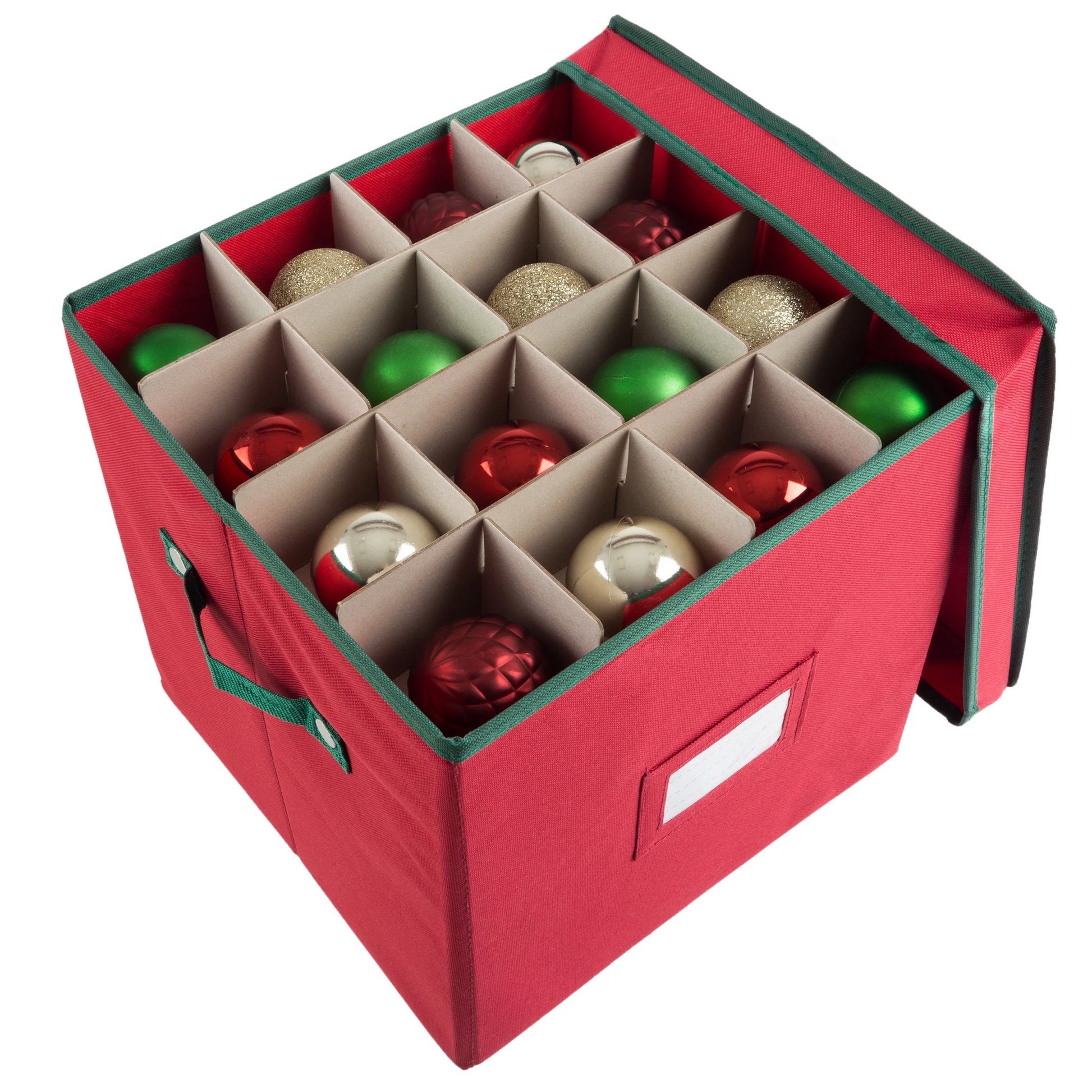 Premium Red Christmas Ornament Storage Chest Holds 64 Balls W/ Dividers