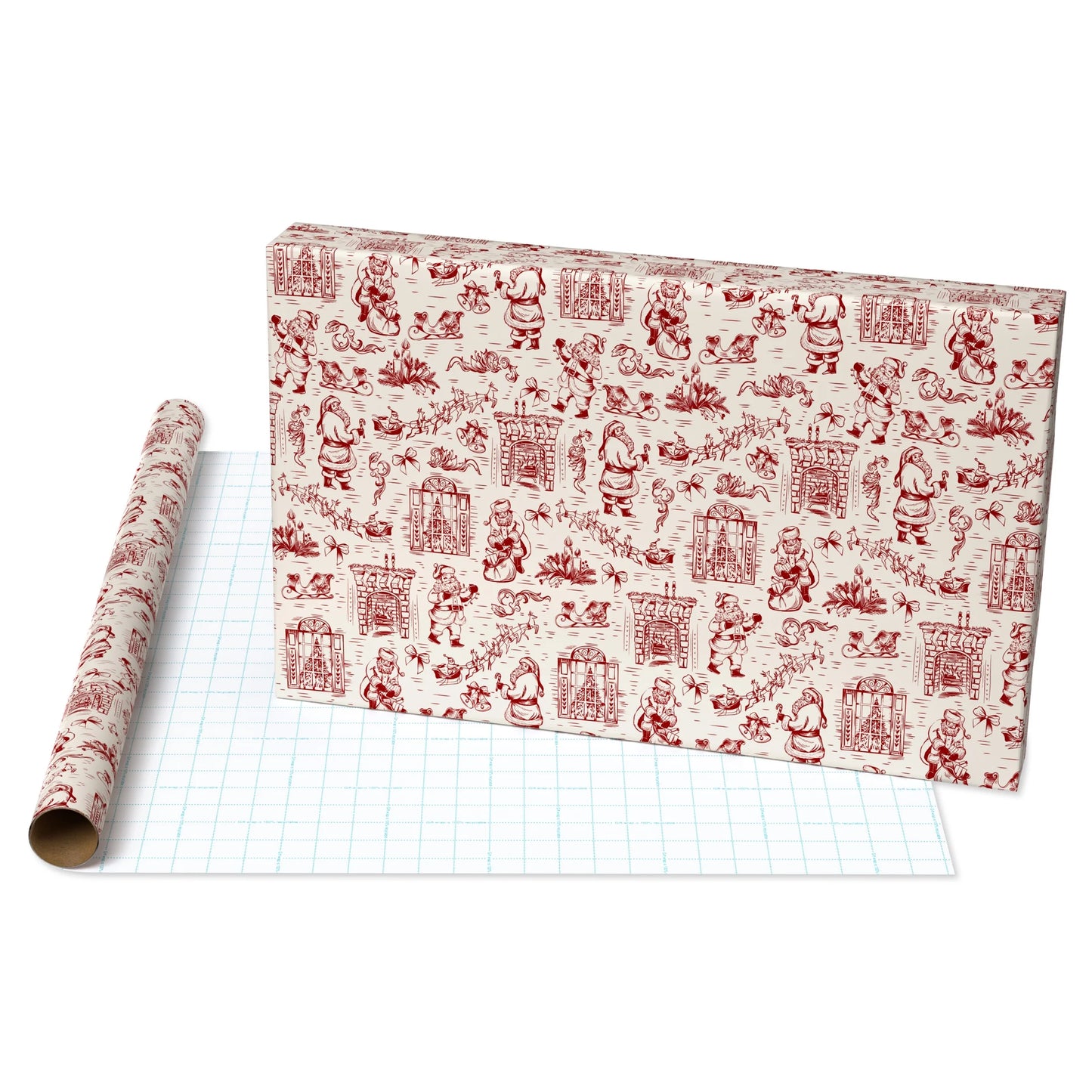 Red and Ivory Vintage Toile Art Christmas Wrapping Paper, 160 Sq Ft, by
