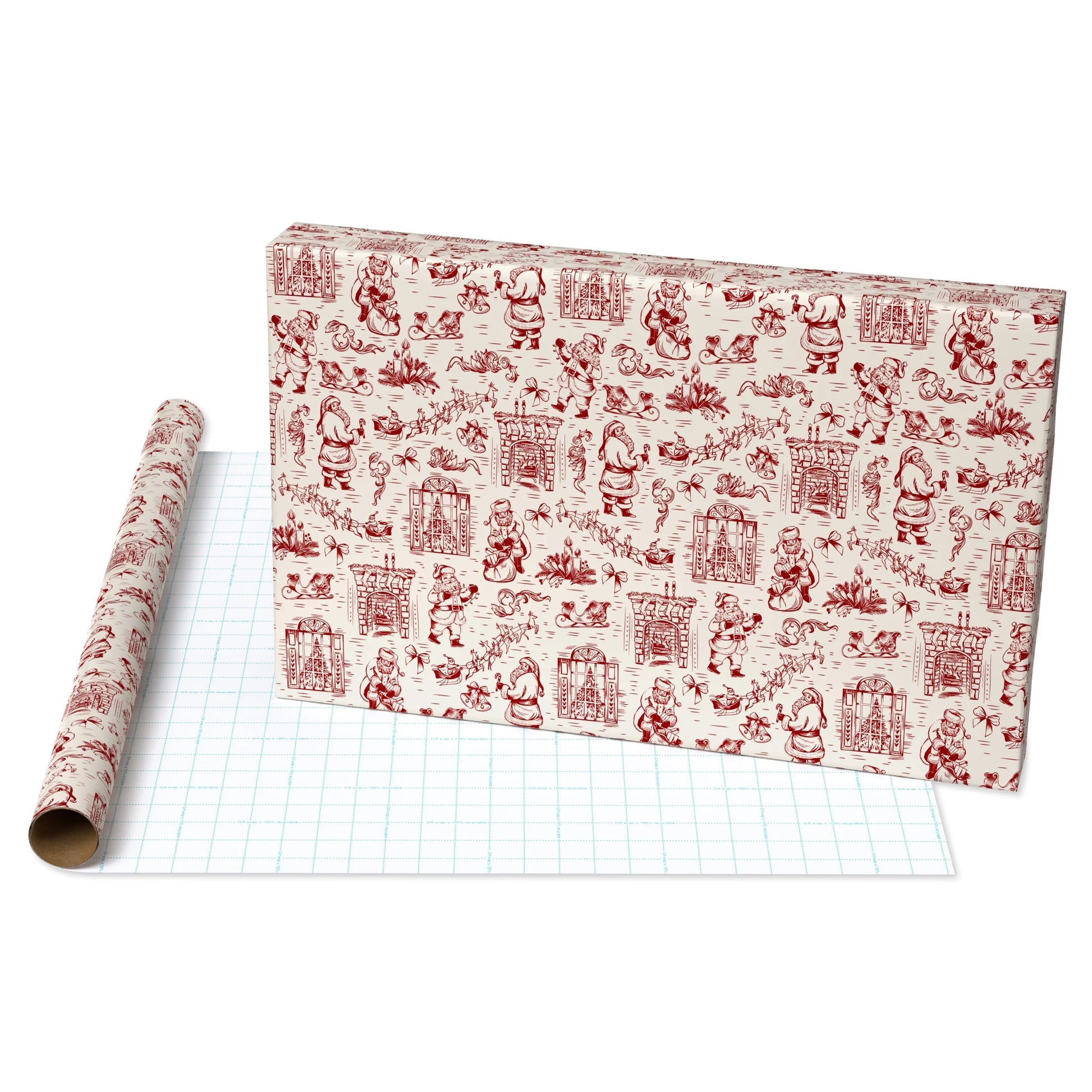 Red and Ivory Vintage Toile Art Christmas Wrapping Paper, 160 Sq Ft, by