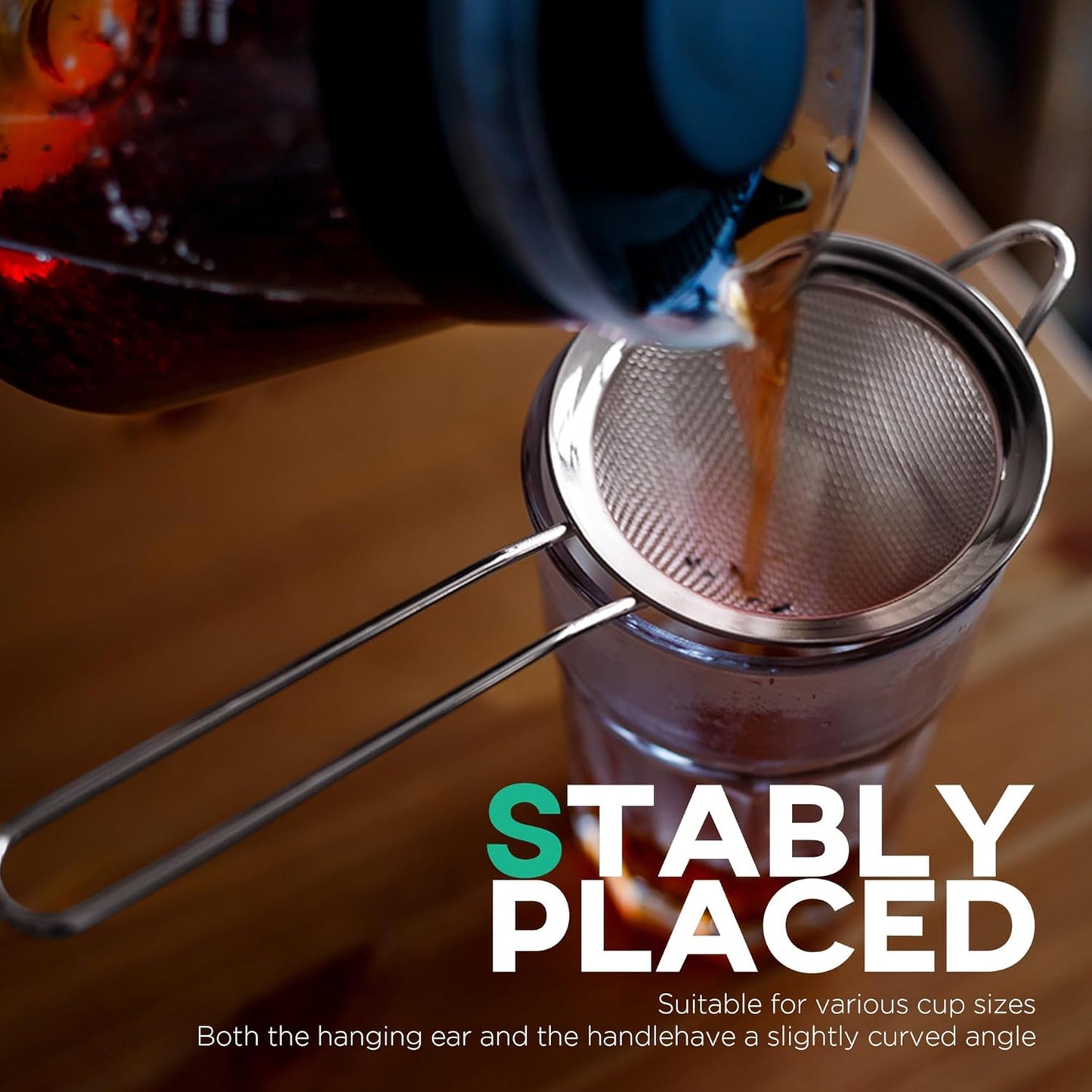 3.3" Fine Mesh Strainer for Kitchen, 304 Stainless Steel Cocktail Sieve Sifters for Food, Liquid Drink Strainers Cup for Tea, Rice, Oil, Noodles, Fruits, Vegetables (Silver)