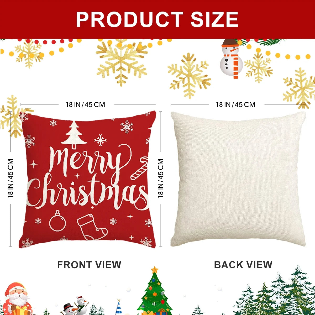 Christmas Throw Pillow Covers 18''X18'' Set of 4 Decorative Holiday Pillows Cover Cases Farmhouse Decor for Xmas Decoration Home Couch Sofa, Red