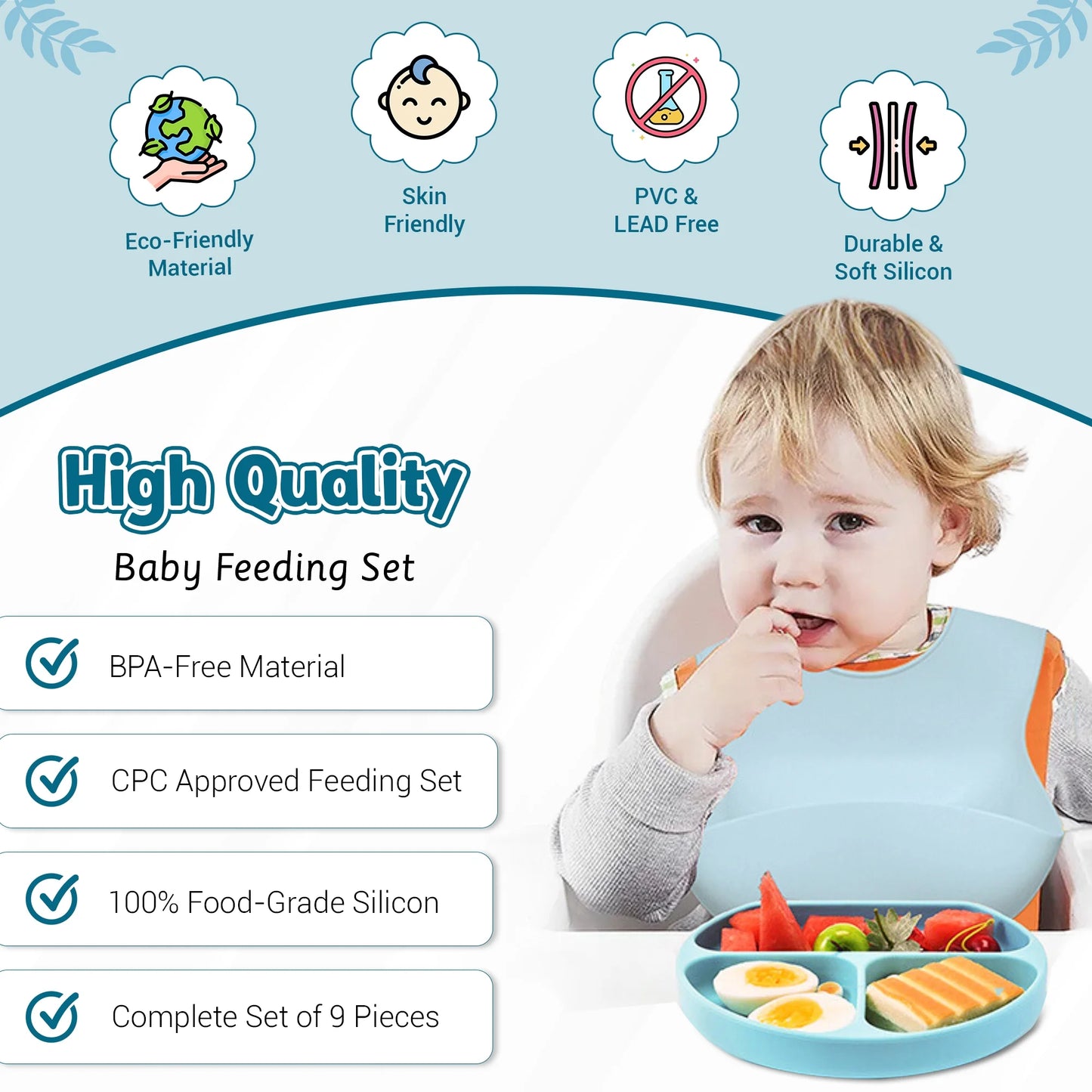 9-Piece Silicone Baby Feeding Set - Baby-Led Weaning Essentials